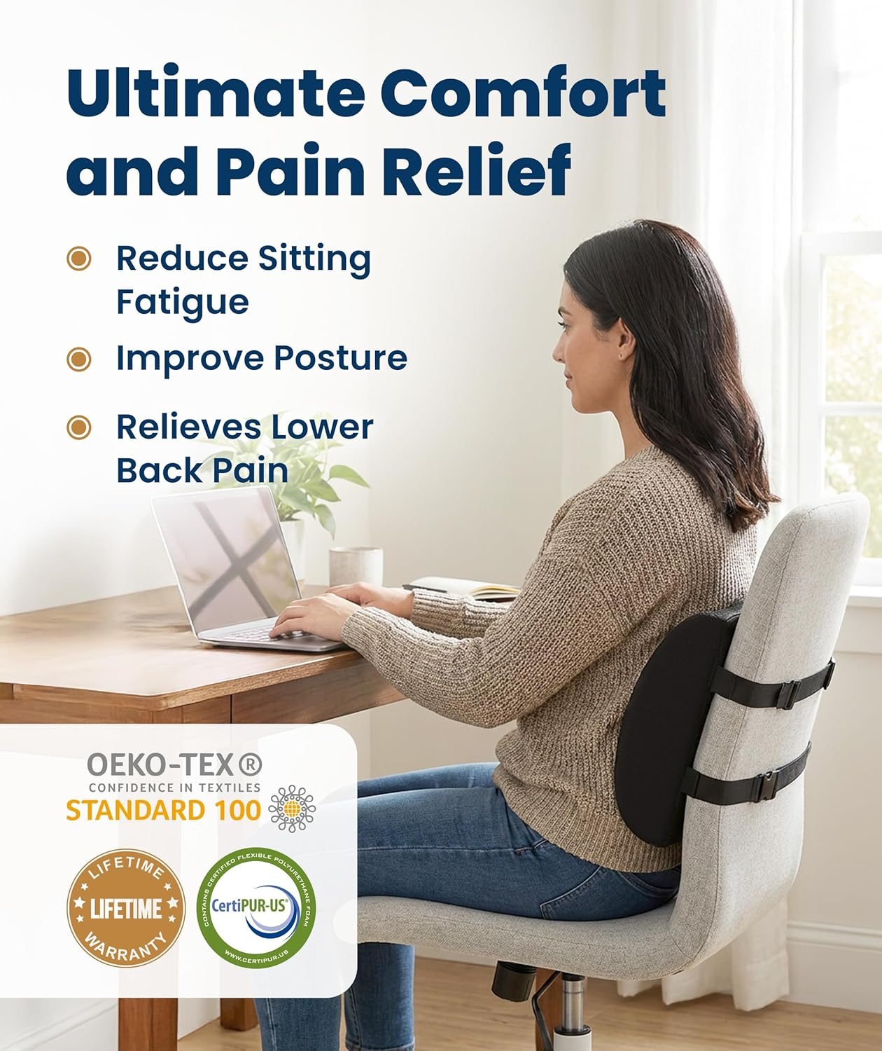Lumbar Support Pillow – Memory Foam Back Cushion for Office Chair, Car & Gaming | Posture & Pain Relief