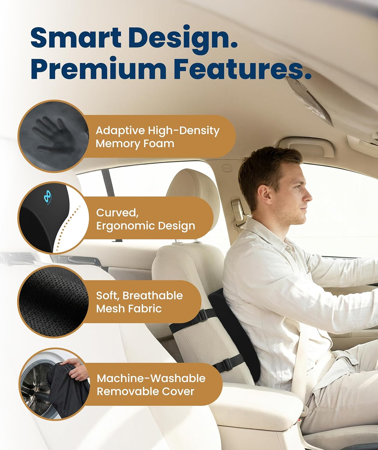 Lumbar Support Pillow – Memory Foam Back Cushion for Office Chair, Car & Gaming | Posture & Pain Relief