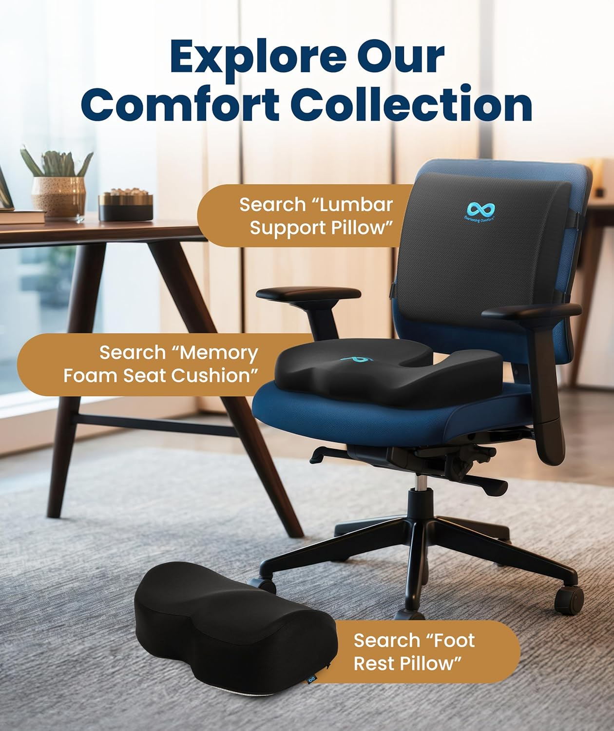 Lumbar Support Pillow – Memory Foam Back Cushion for Office Chair, Car & Gaming | Posture & Pain Relief
